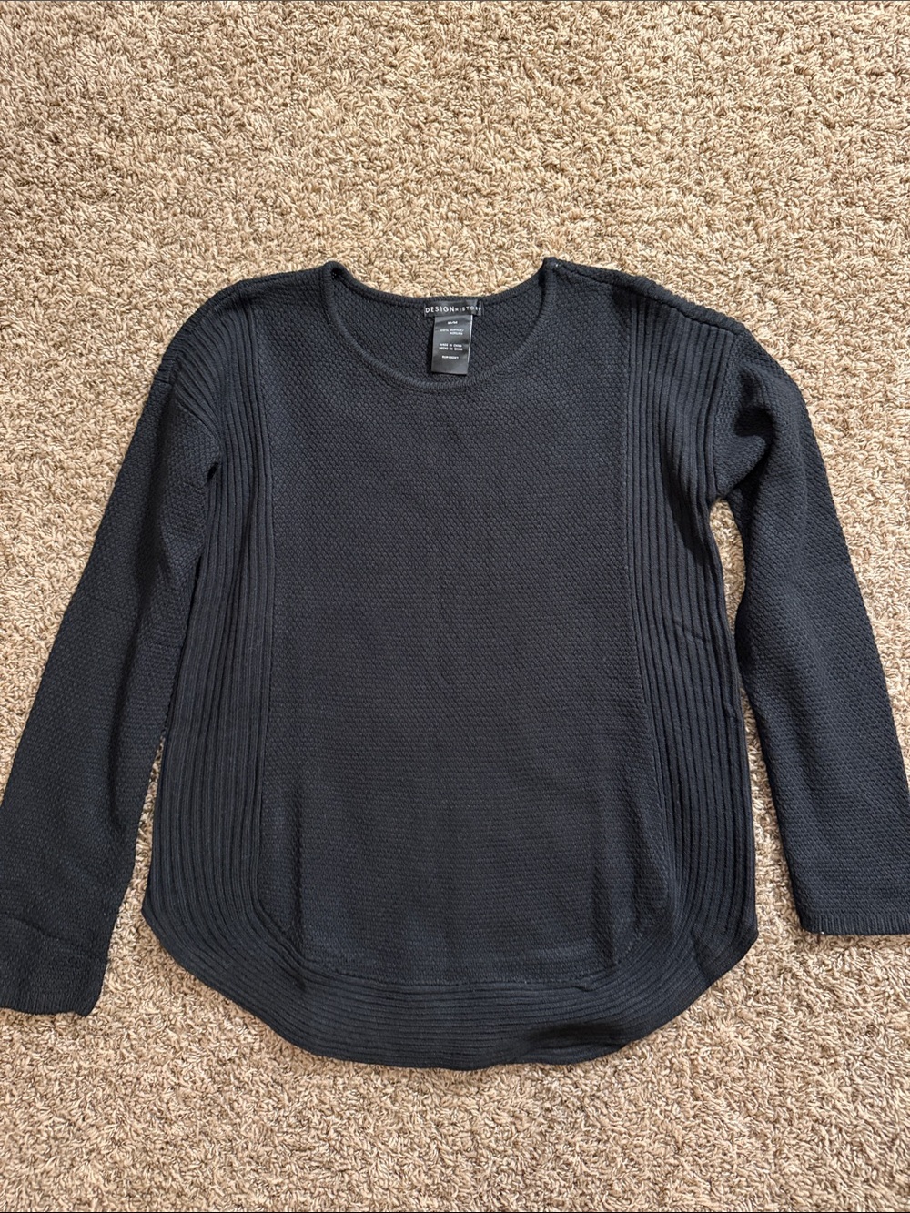 Design History Black Textured Crewneck Sweater